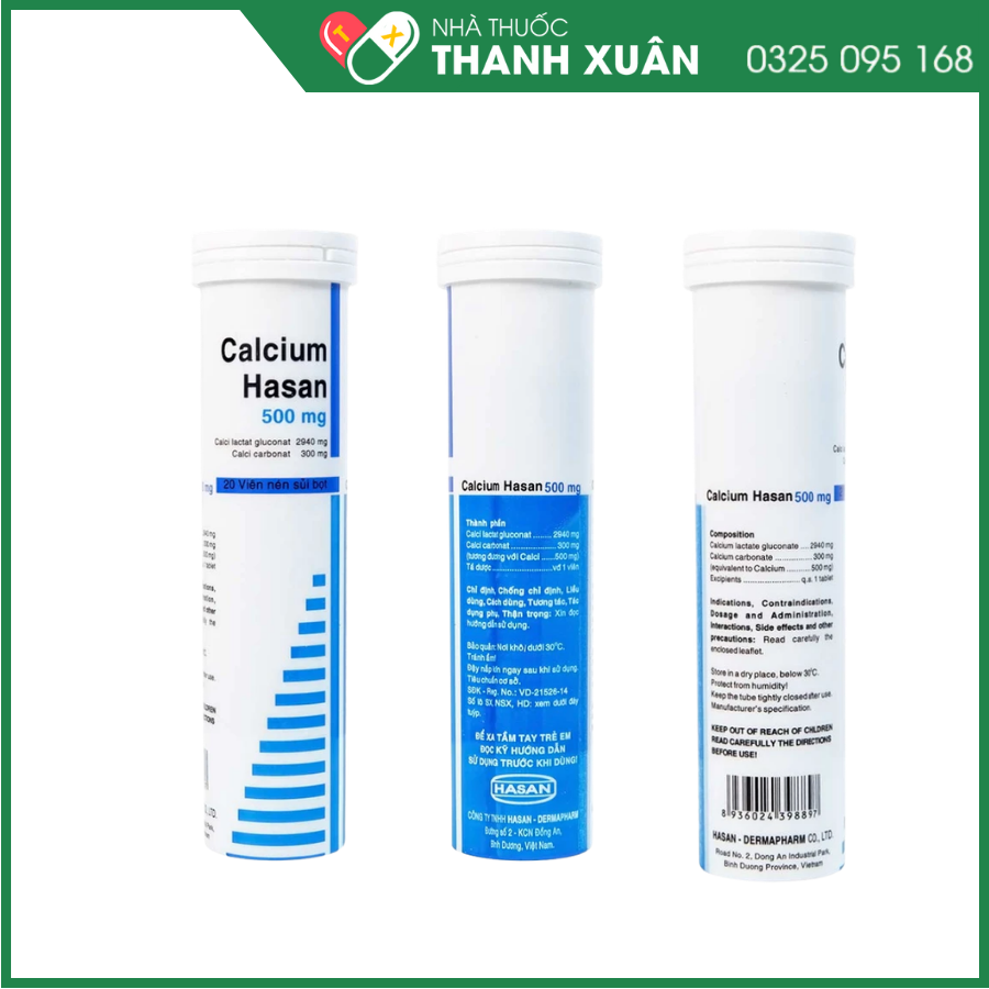 Viên sủi Calcium Hasan 500mg phòng và hỗ trợ điều trị bệnh loãng xương